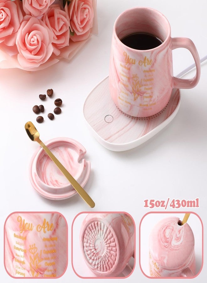Nitial Bible Verse Coffee Mug Warmer Set for Women Pink Christian Gifts Marble Mug Warming Plate Birthday Gift Christmas Graduation Gifts for Coworker Volunteer Teacher - Image 2